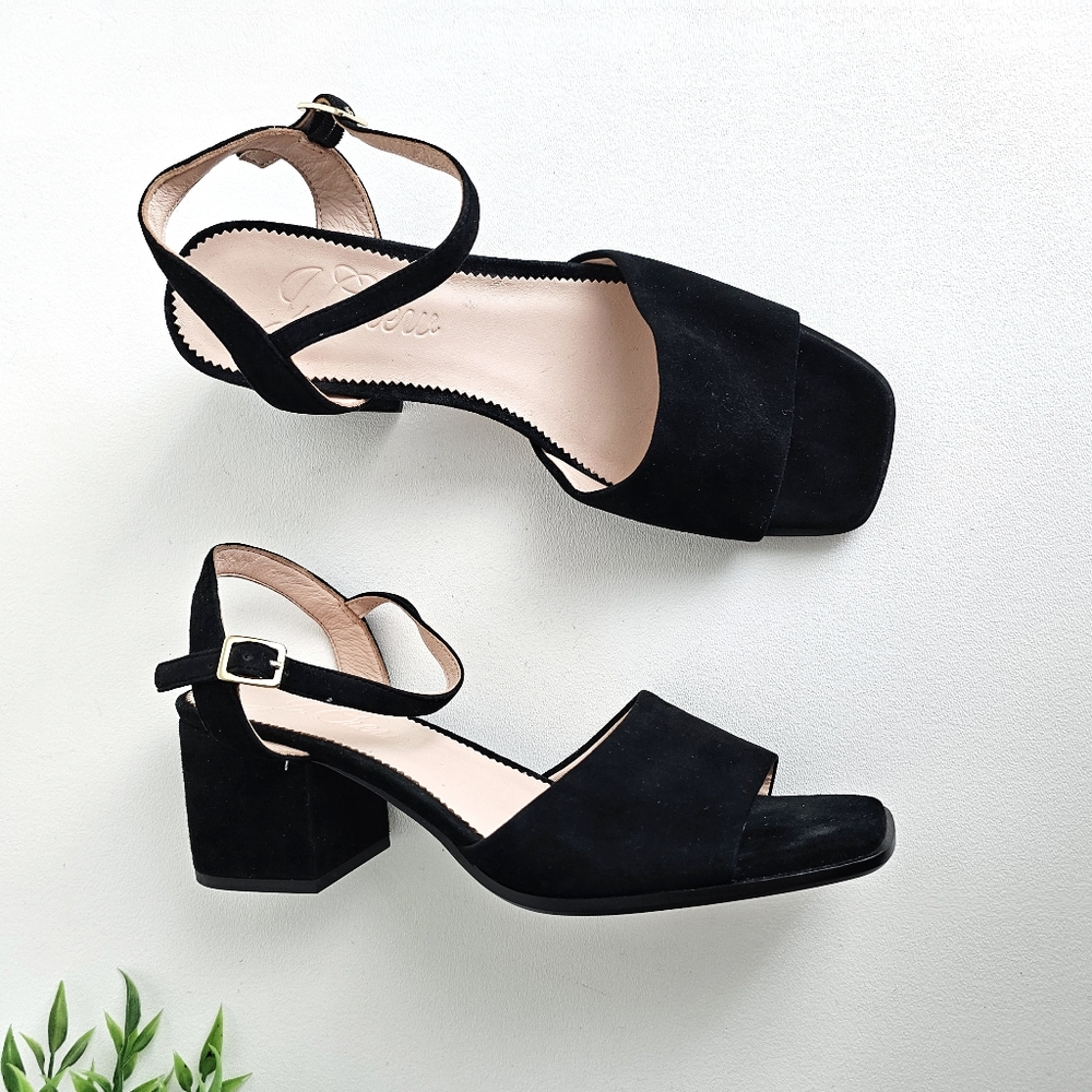 J.Crew Dylan Elegant Black Suede Block Heel Sandals – Size 10